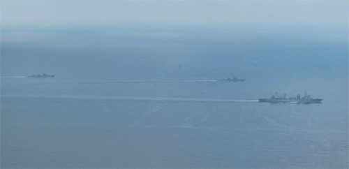 A Jianghu class missile frigate cruising around the Chunxiao gas field